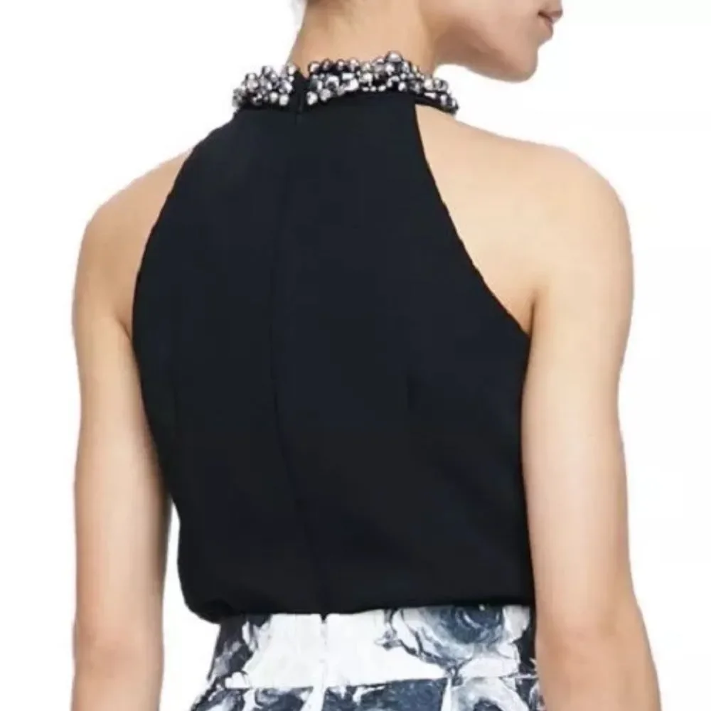 Carmen Marc Valvo Black Beaded-Neck Halter Top Size 16 NWT - Picture 2 of 9